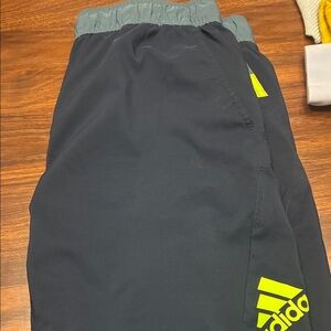 Adidas Men's Navy Joggers with Neon Yellow Accents